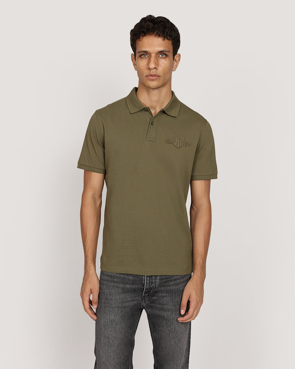 Regular Tonal Shield Short Sleeve Polo