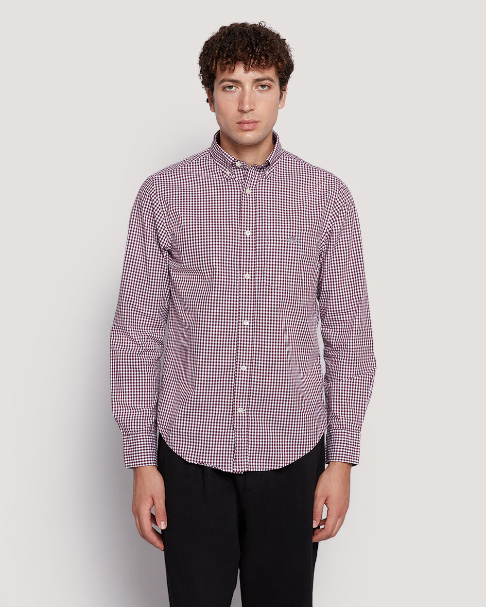 Gant Menâ€™S Regular Fit Gingham Check Poplin Cotton Shirt WINE RED / M