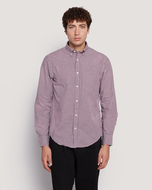 GANT Menâ€™S Regular Fit Gingham Check Poplin Cotton Shirt – Wine Red