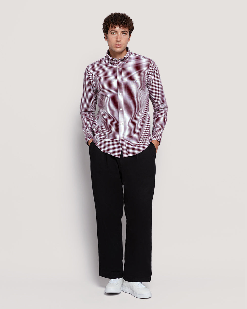 Gant Menâ€™S Regular Fit Gingham Check Poplin Cotton Shirt WINE RED / M