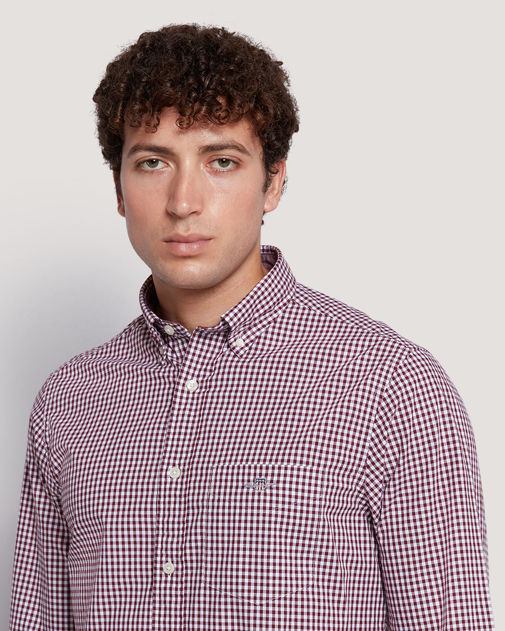 Gant Menâ€™S Regular Fit Gingham Check Poplin Cotton Shirt WINE RED / M
