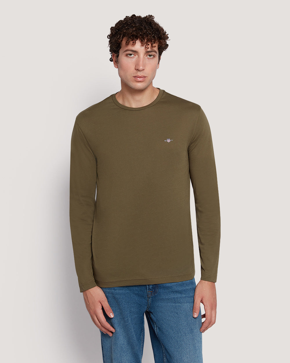 Men’S Long Sleeve Cotton T-Shirt With Shield Logo