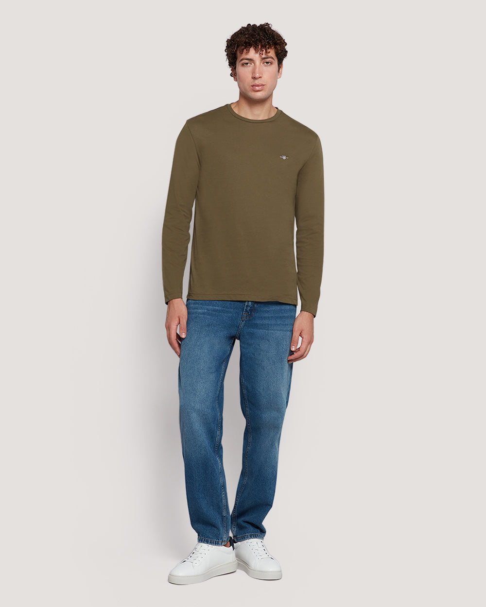 Men’S Long Sleeve Cotton T-Shirt With Shield Logo