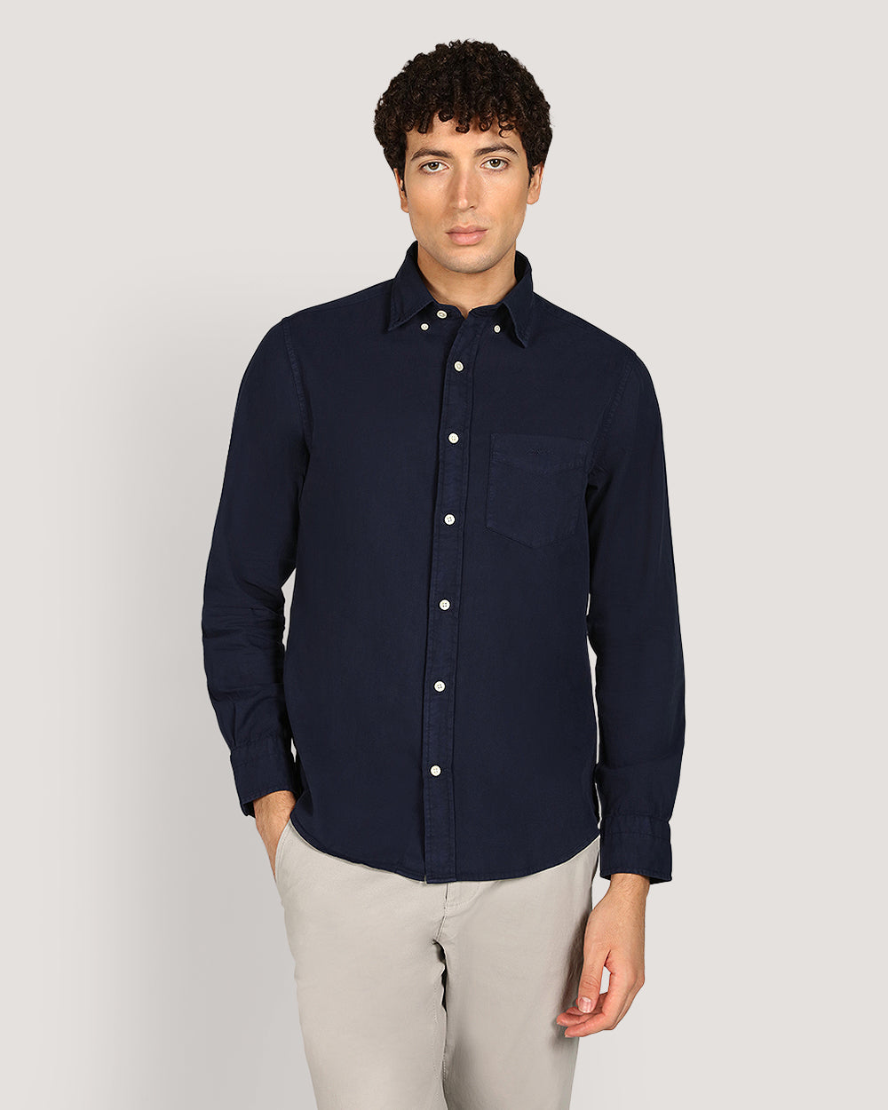 Regular Garment Dyed Twill Shirt For Men