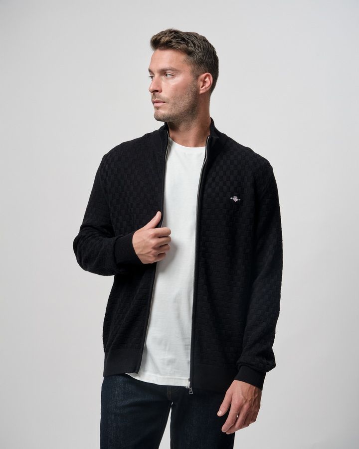 Ant Micro Texture Full-Zip  Sweater