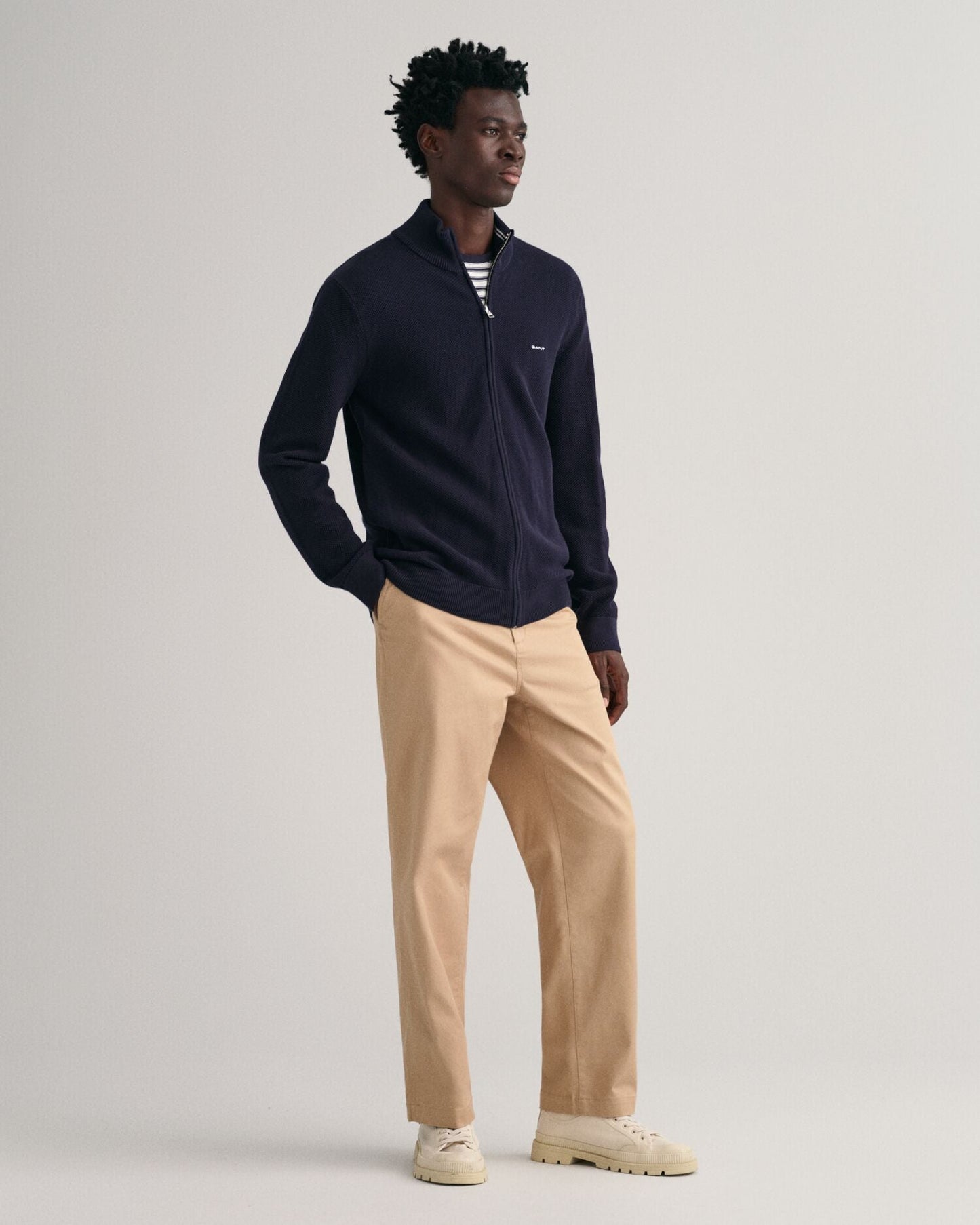 Cotton Piqué Zip Cardigan