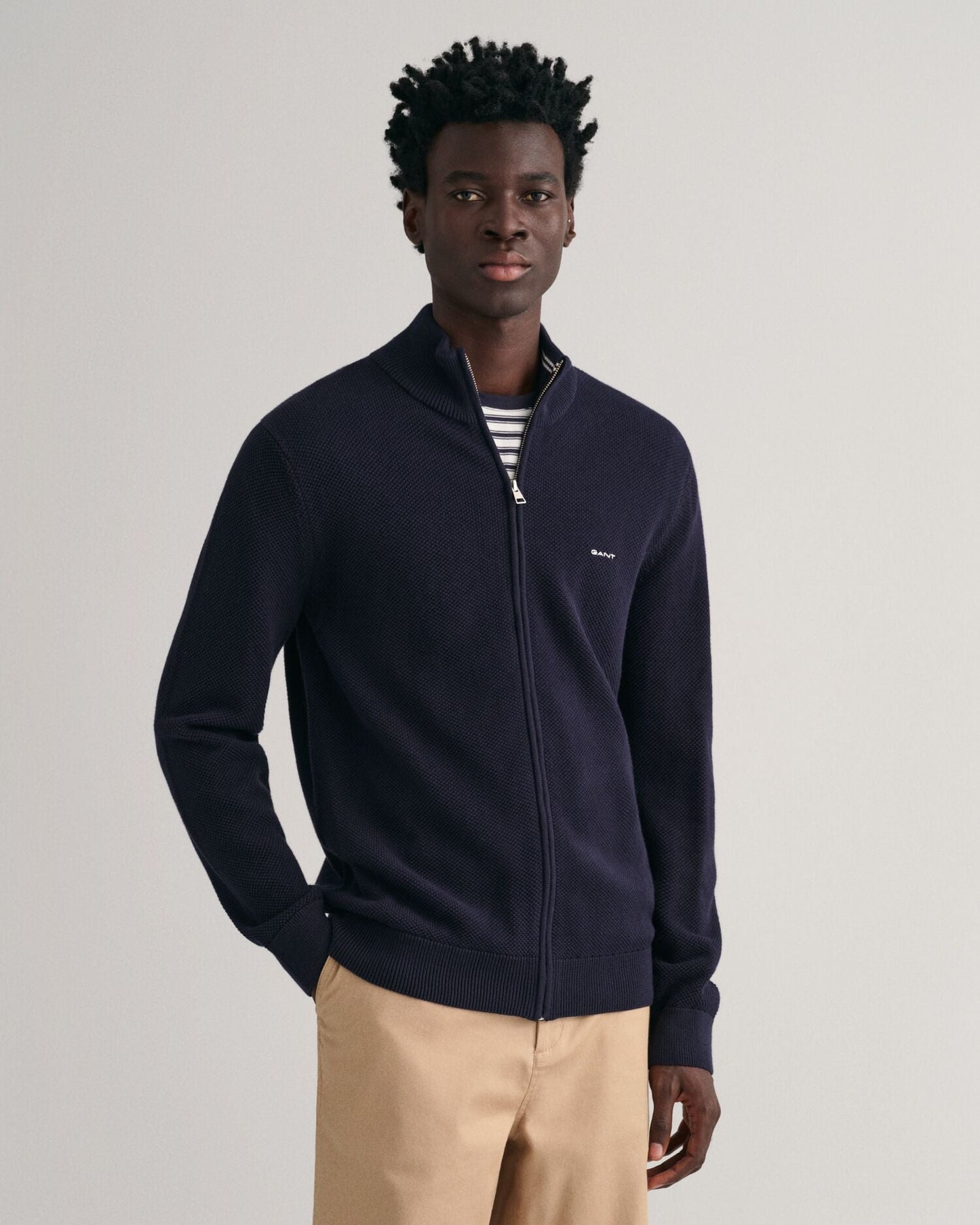 Cotton Piqué Zip Cardigan