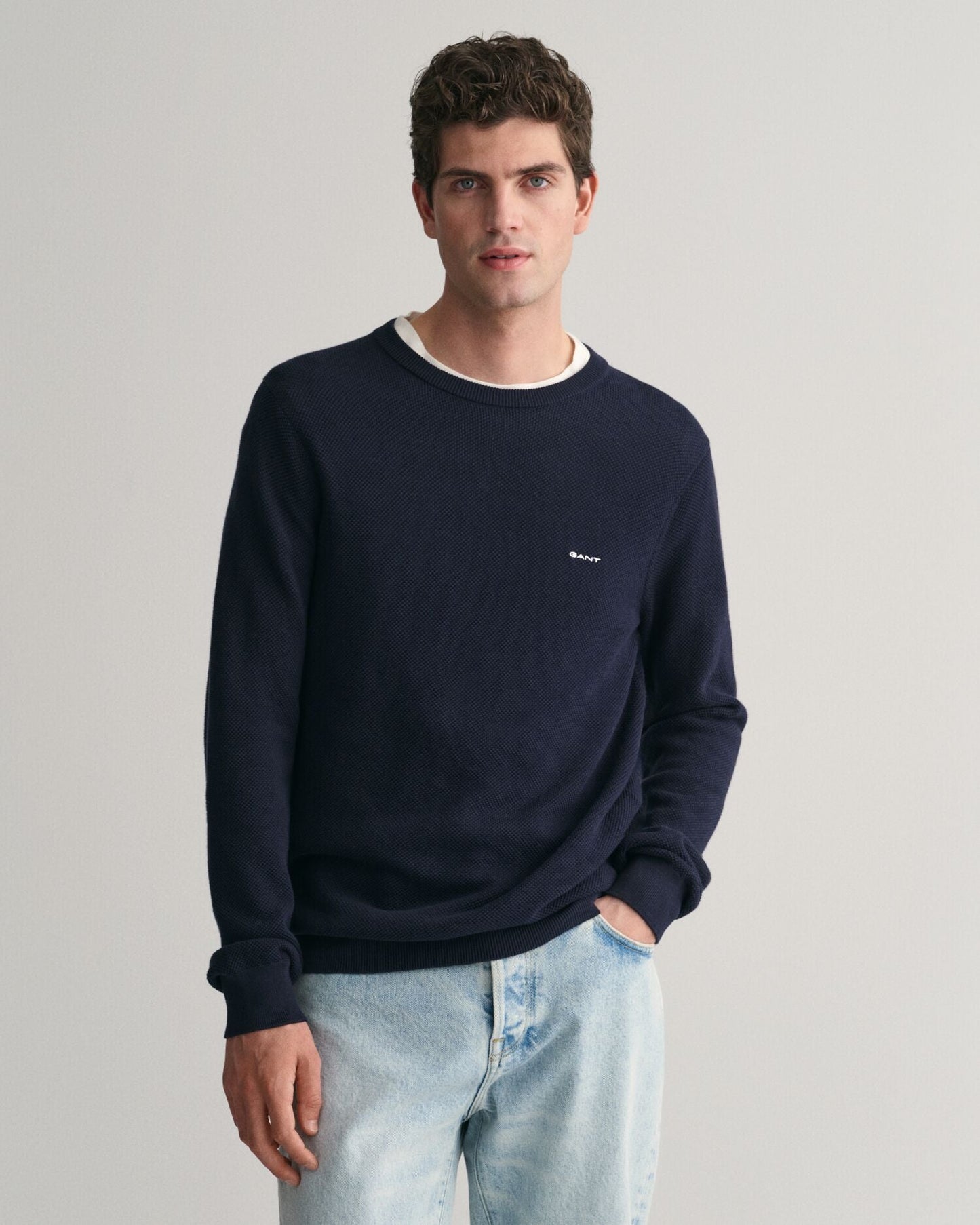 Cotton Piqué Crew Neck Sweater