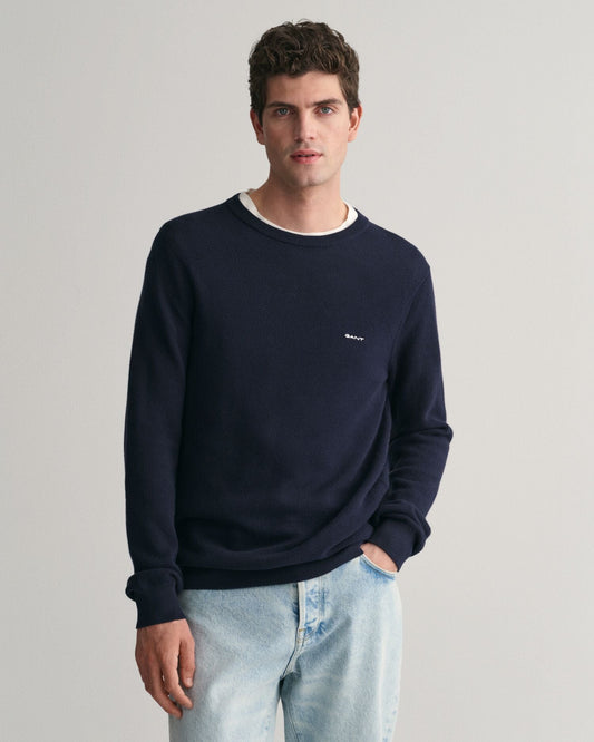 Cotton PiquÃ© Crew Neck Sweater