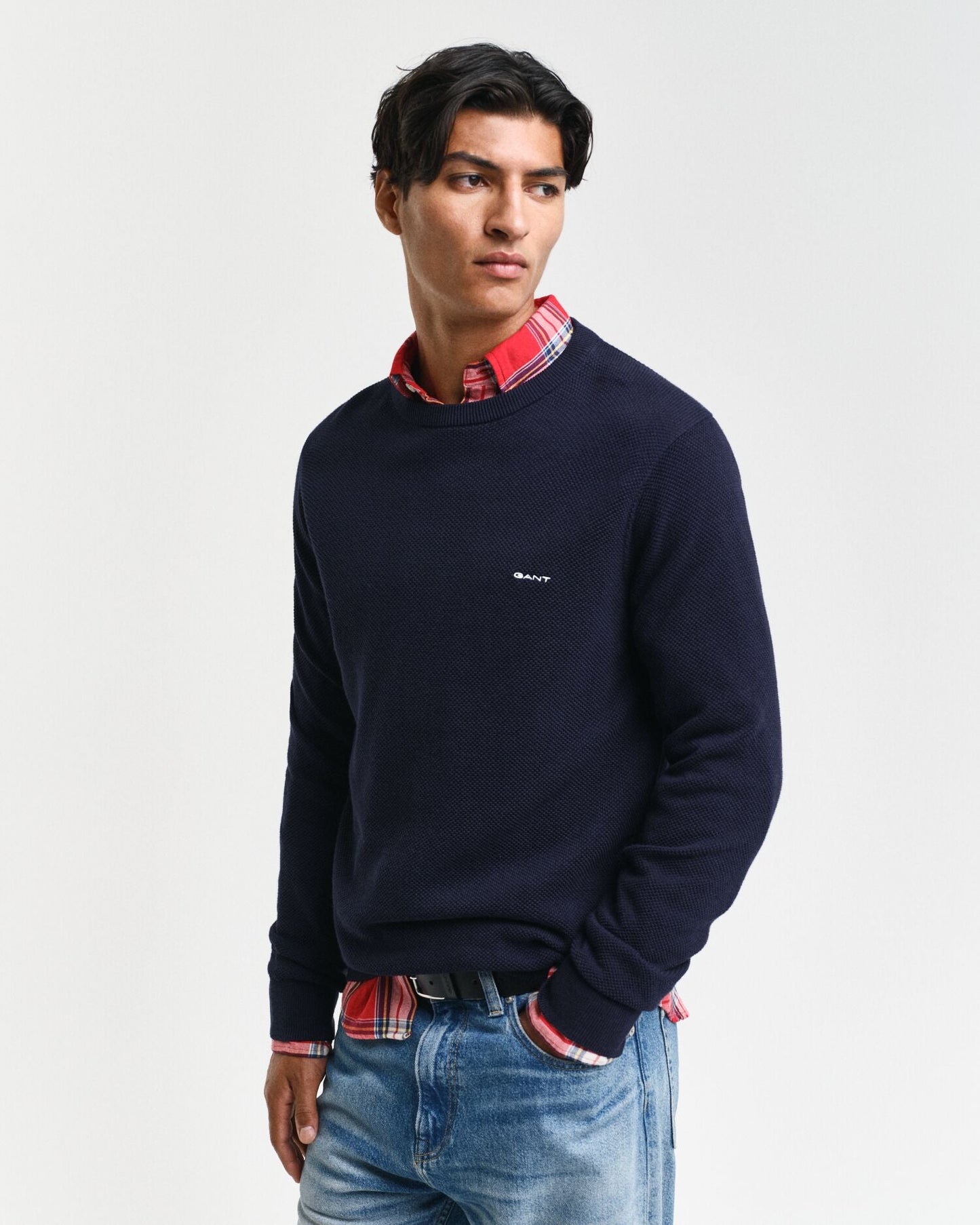 Cotton Piqué Crew Neck Sweater
