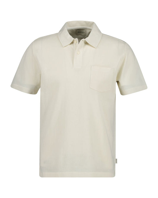 GANT Texture SS Polo – Creamed White – flat lay, front view