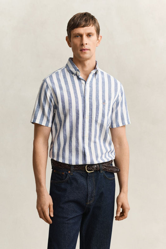 Regular Cotton Linen Stripe SS Shirt