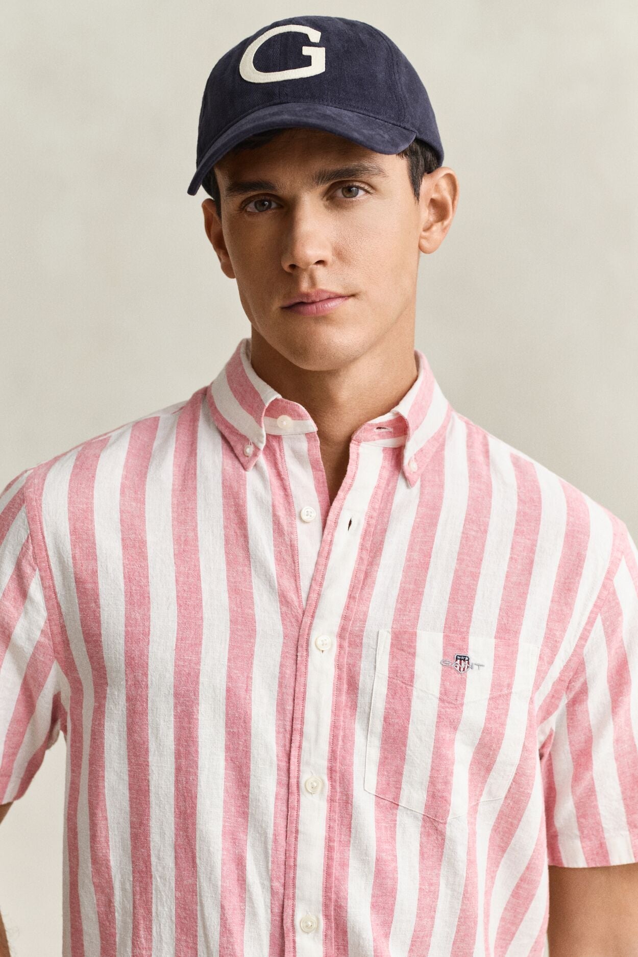 Regular Cotton Linen Stripe Ss Shirt