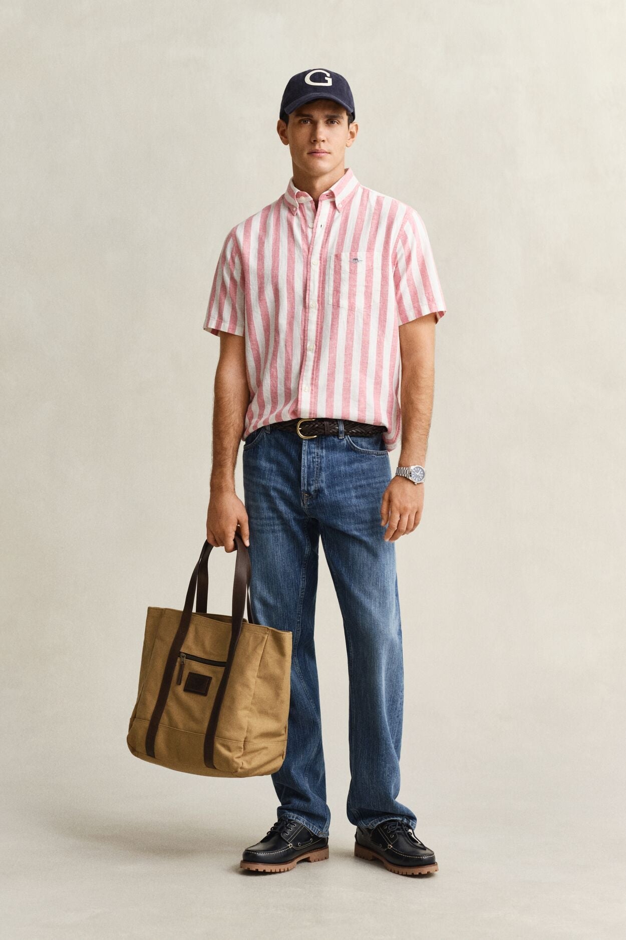 Regular Cotton Linen Stripe Ss Shirt
