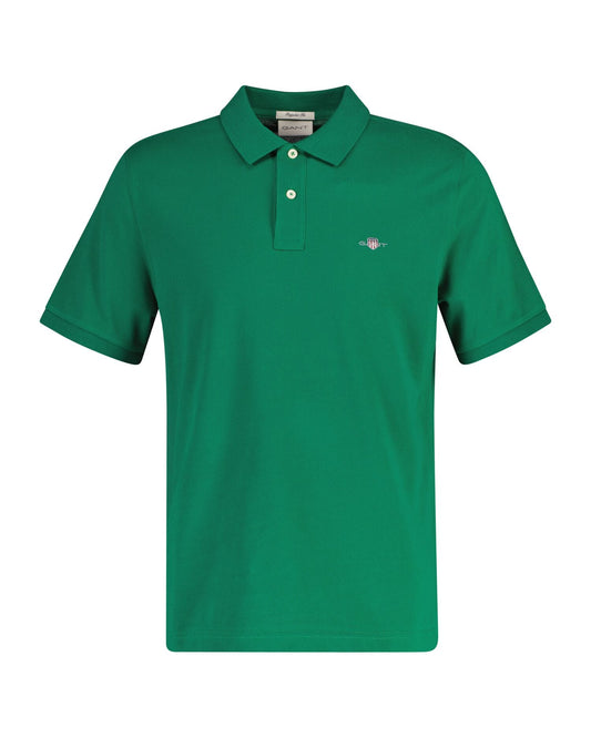 GANT Regular Shield Short sleeve Pique Polo – Wild Green – flat lay, front view