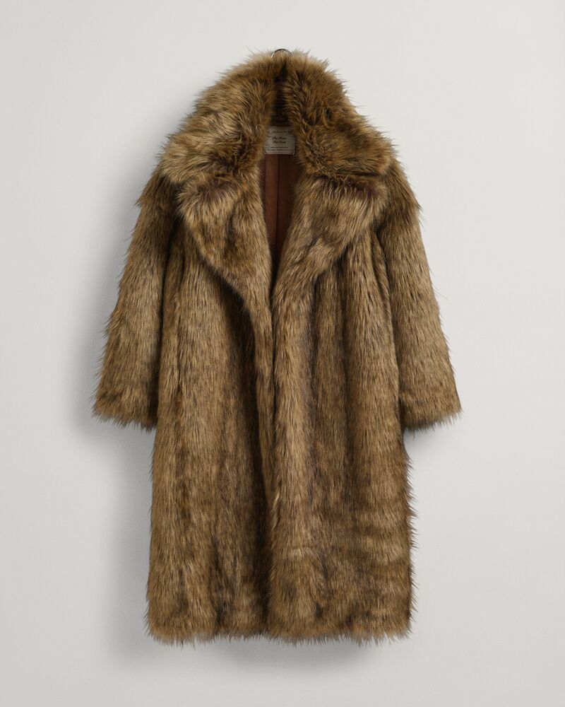 Faux Fur Coat Tan Brown / M