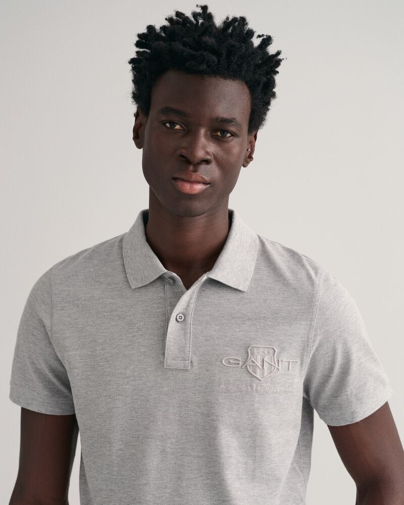 Tonal Shield Polo Shirt Grey Melange / S