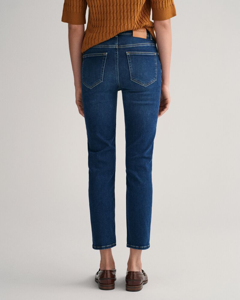 Slim Fit Cropped Jeans Dark Blue Broken In / 27