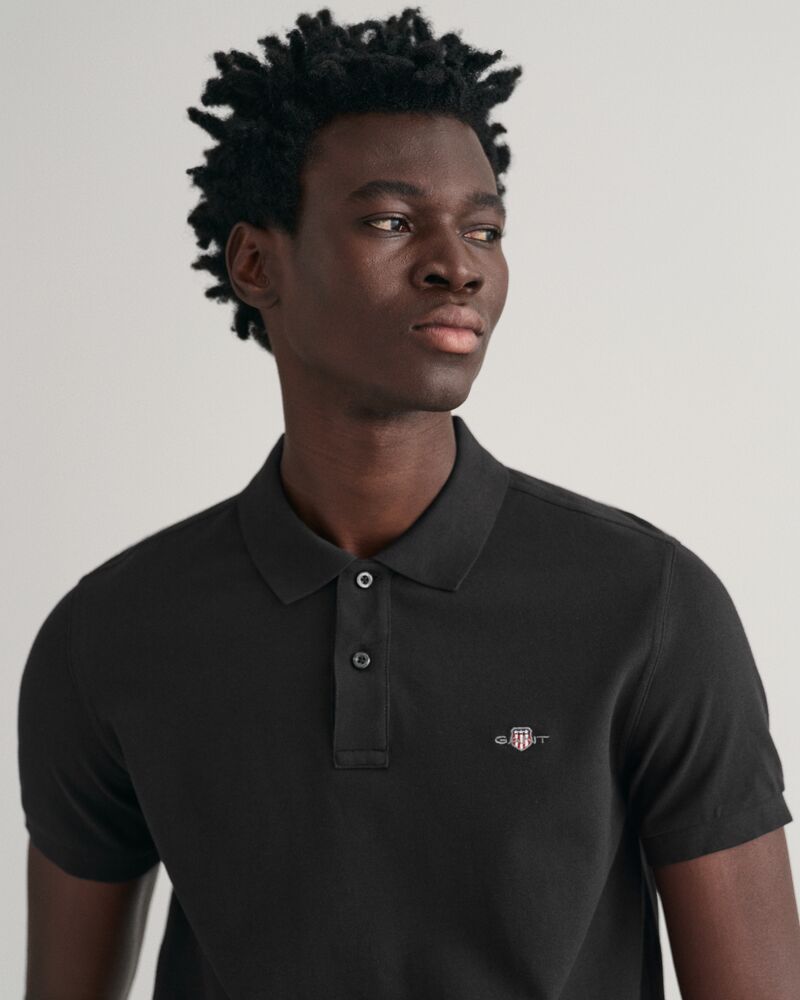 Slim Fit Shield PiquÃ© Polo Shirt Black / S