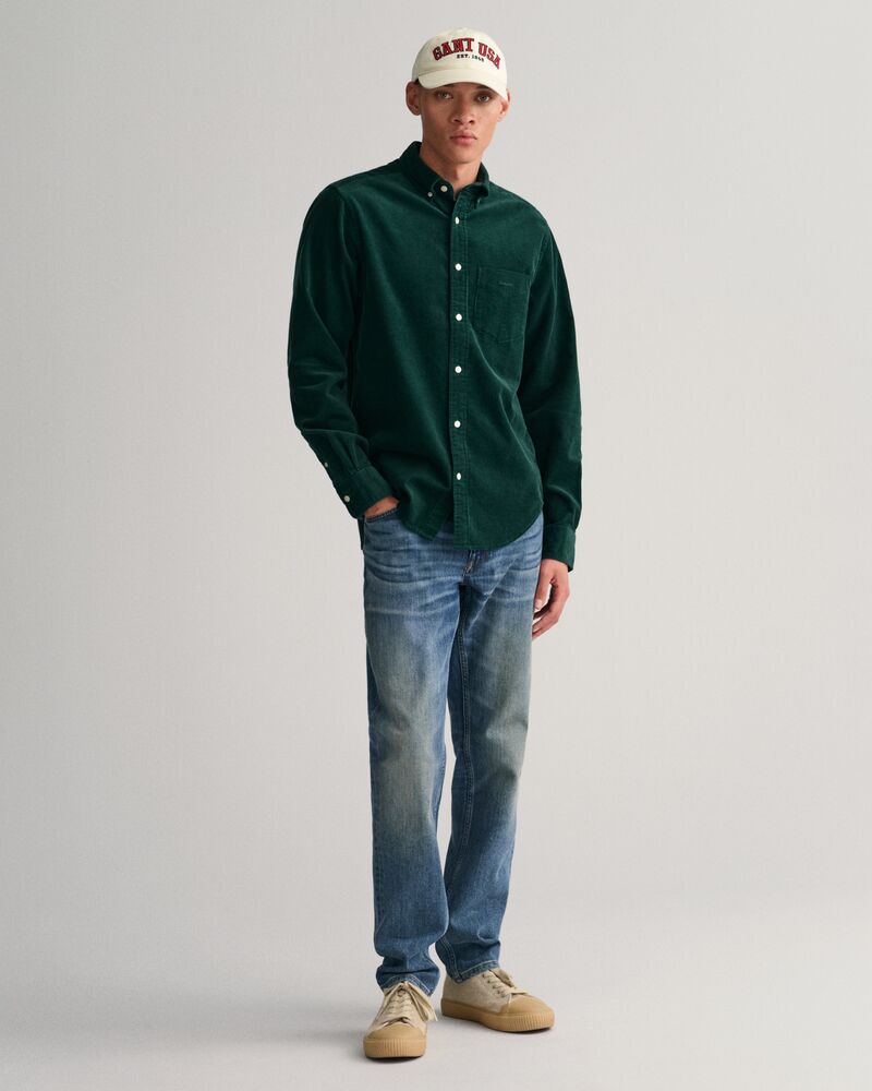 Regular Fit Corduroy Shirt Tartan Green / S