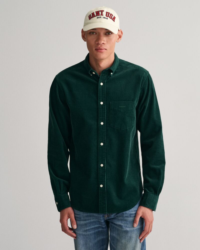 Regular Fit Corduroy Shirt Tartan Green / S