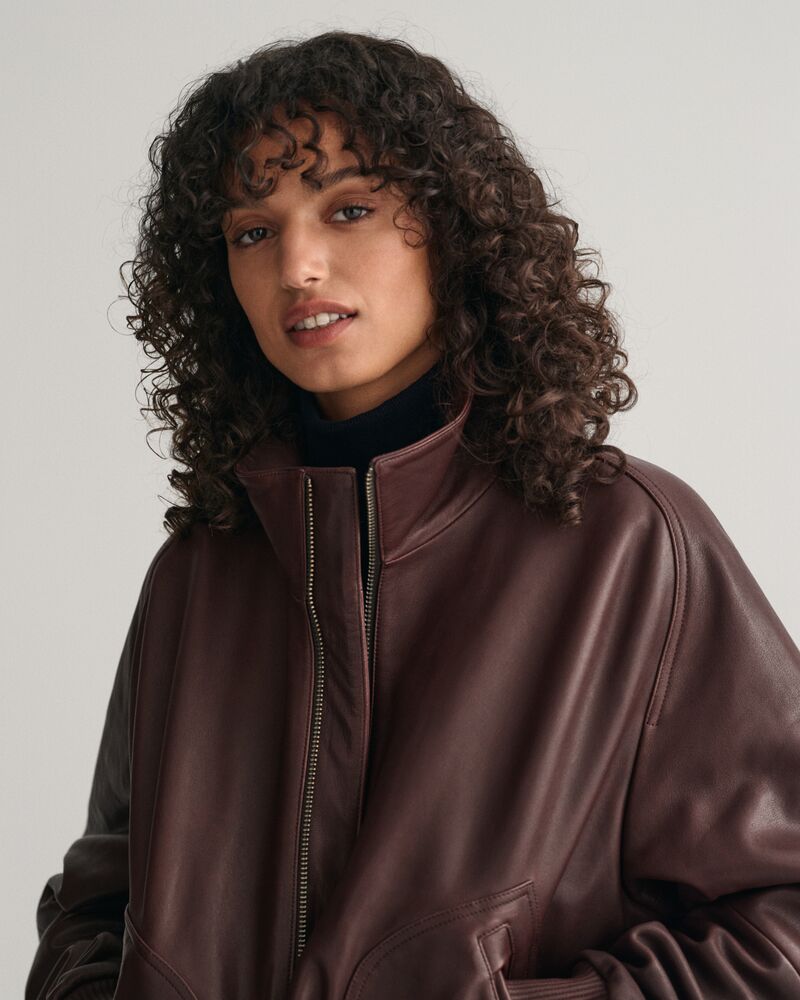 Leather Bomber Jacket Dark Mahogany / M