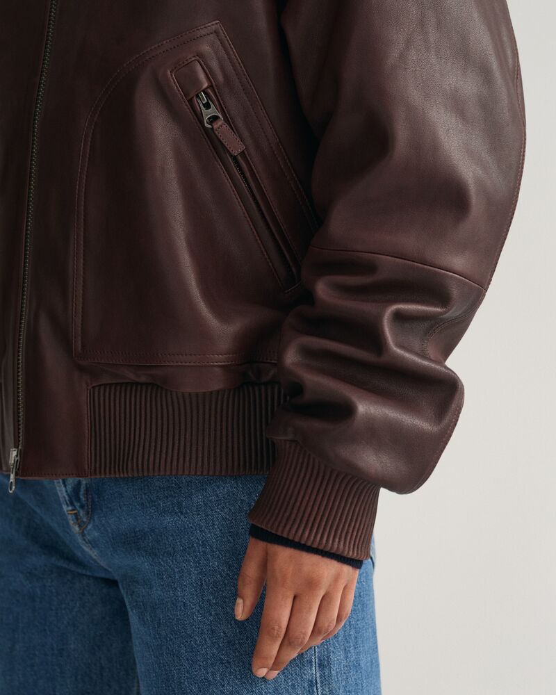 Leather Bomber Jacket Dark Mahogany / M