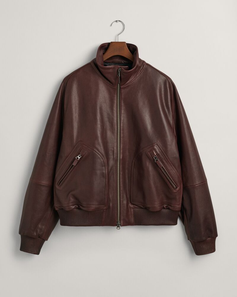 Leather Bomber Jacket Dark Mahogany / M