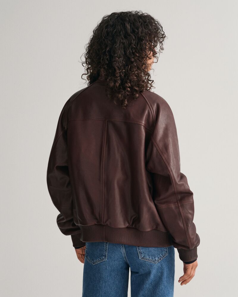 Leather Bomber Jacket Dark Mahogany / M