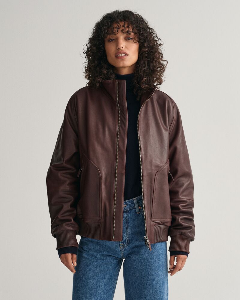 Leather Bomber Jacket Dark Mahogany / M