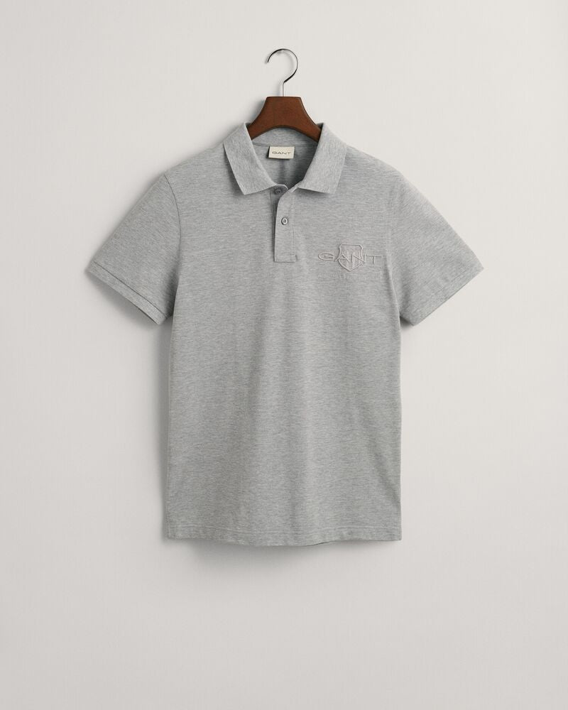 Tonal Shield Polo Shirt Grey Melange / S