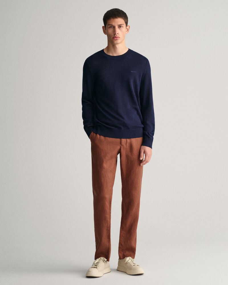 Relaxed Fit Linen Drawstring Pants S / COGNAC BROWN