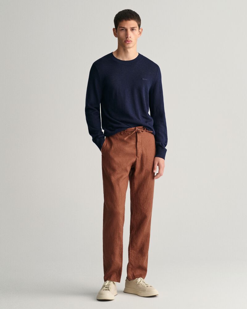 Relaxed Fit Linen Drawstring Pants S / COGNAC BROWN