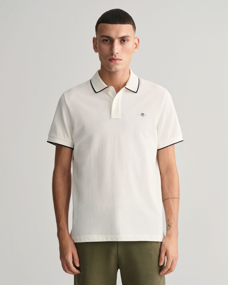 Framed Tipped Piqué Polo Shirt S / EGGSHELL