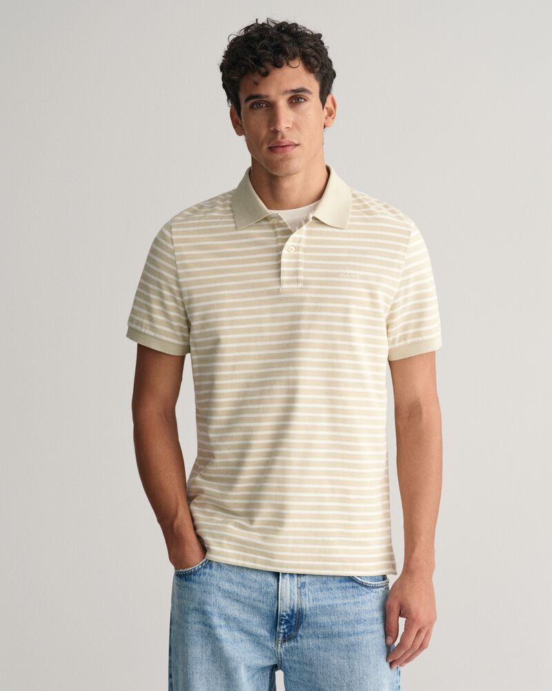 Striped Piqué Polo Shirt S / SILKY BEIGE