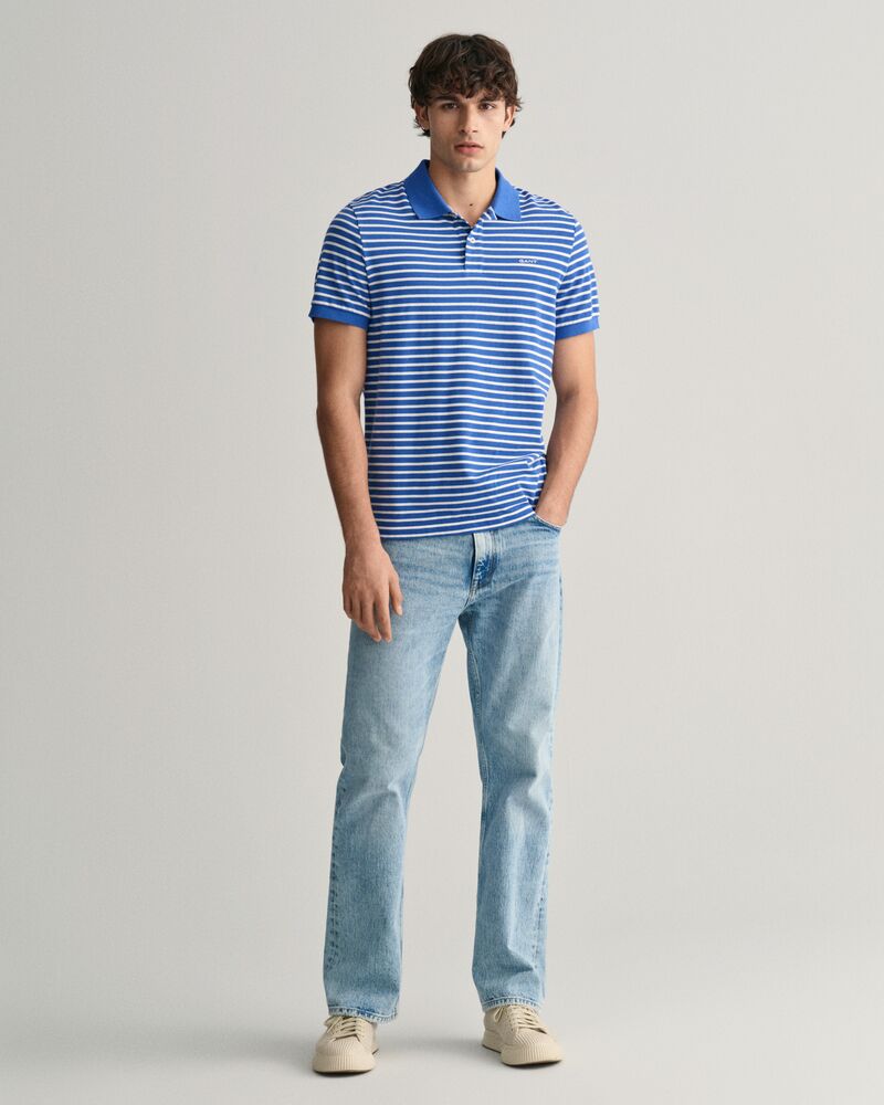 Striped Piqué Polo Shirt S / RICH BLUE
