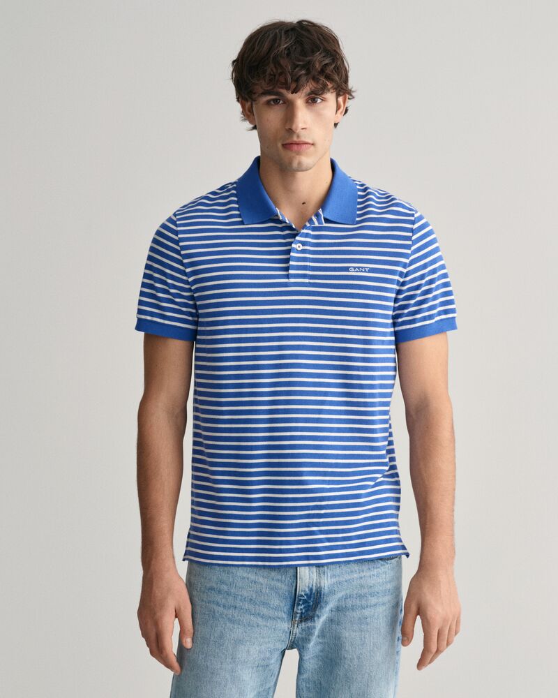 Striped Piqué Polo Shirt S / RICH BLUE
