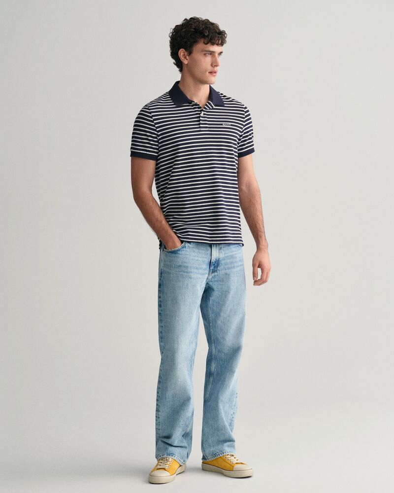 Striped Piqué Polo Shirt S / EVENING BLUE