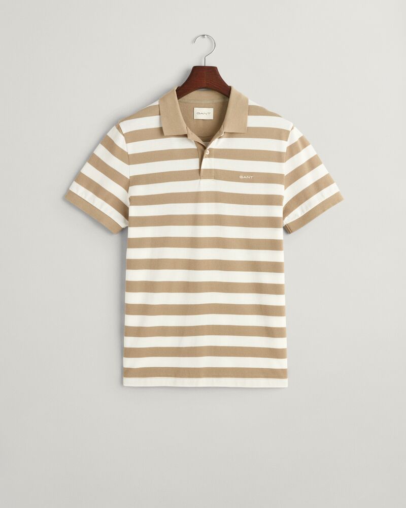Wide Striped Piqué Polo Shirt S / DRIED KHAKI