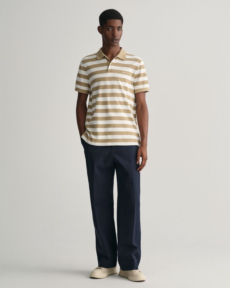 Wide Striped Piqué Polo Shirt S / DRIED KHAKI