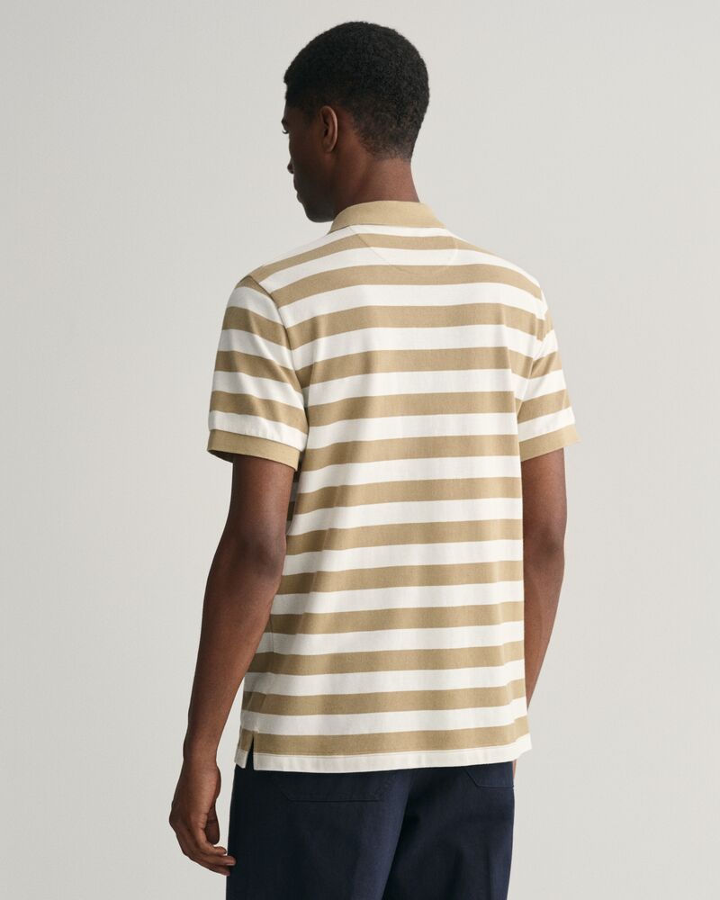 Wide Striped Piqué Polo Shirt S / DRIED KHAKI