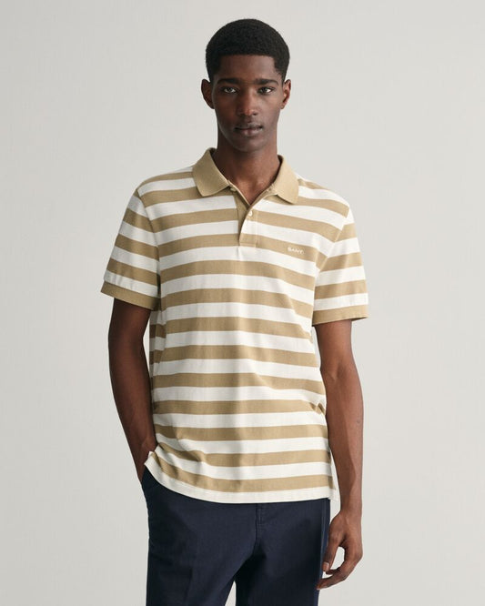 Wide Striped Piqué Polo Shirt S / DRIED KHAKI