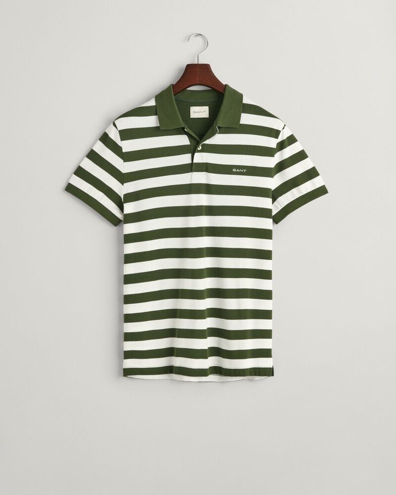 Wide Striped Piqué Polo Shirt S / PINE GREEN