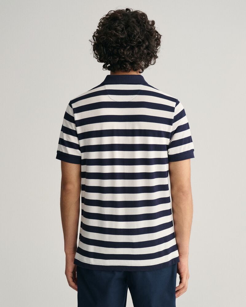 Wide Striped Piqué Polo Shirt S / EVENING BLUE