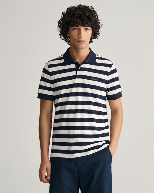 Wide Striped Piqué Polo Shirt S / EVENING BLUE