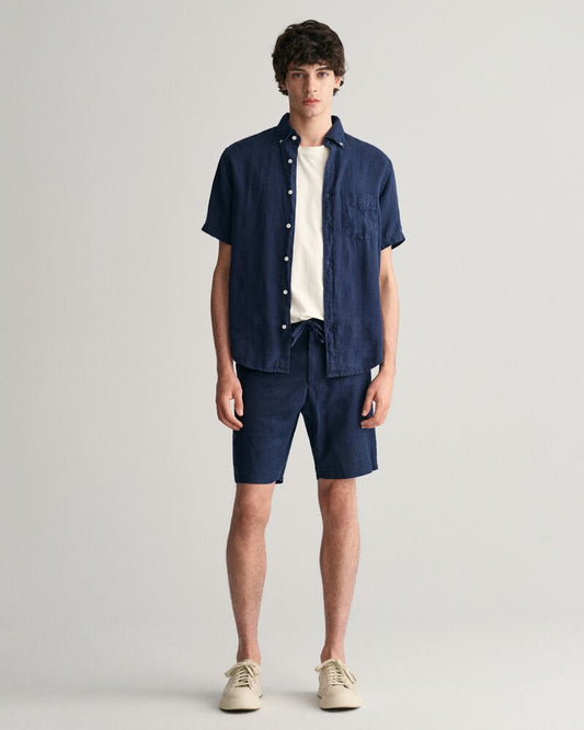 Relaxed Fit Linen Drawstring Shorts S / MARINE