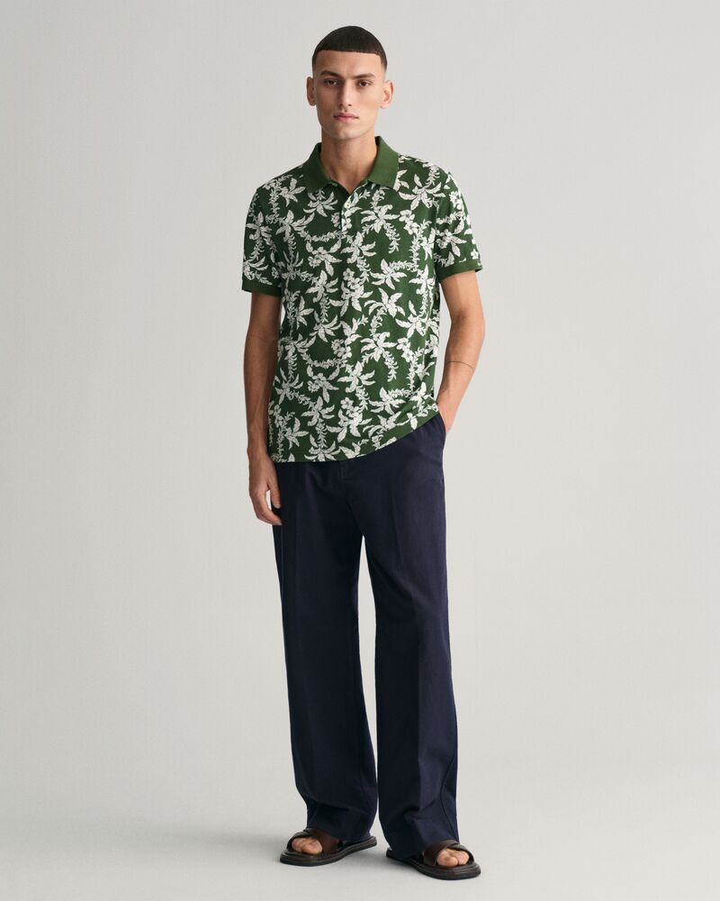 Palm Lei Print Piqué Polo Shirt S / PINE GREEN