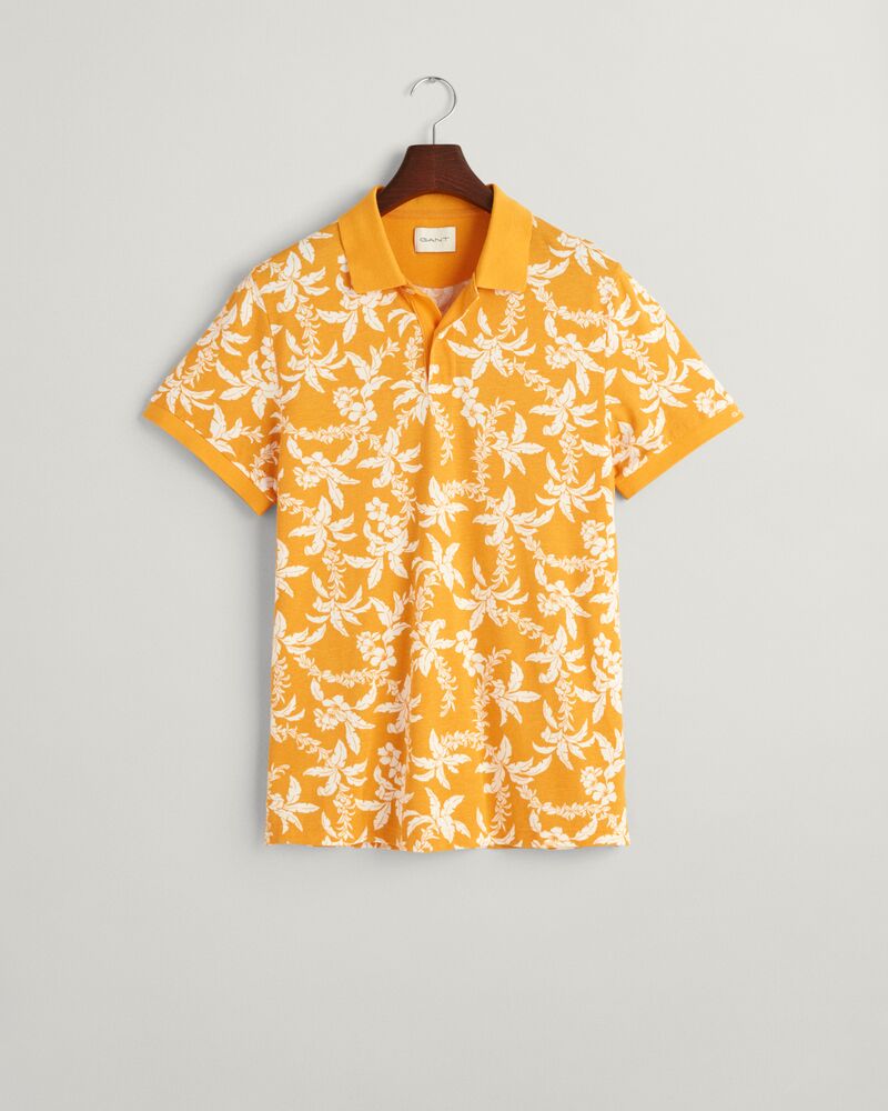 Palm Lei Print Piqué Polo Shirt S / MEDAL YELLOW