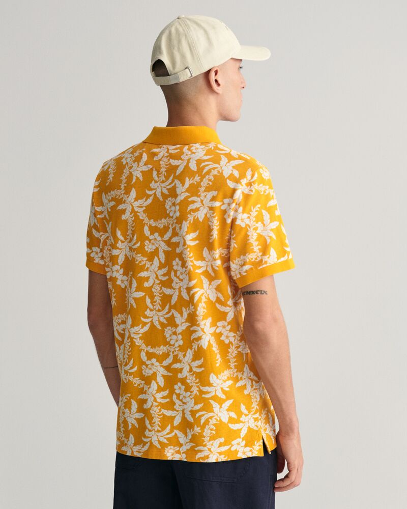 Palm Lei Print Piqué Polo Shirt S / MEDAL YELLOW