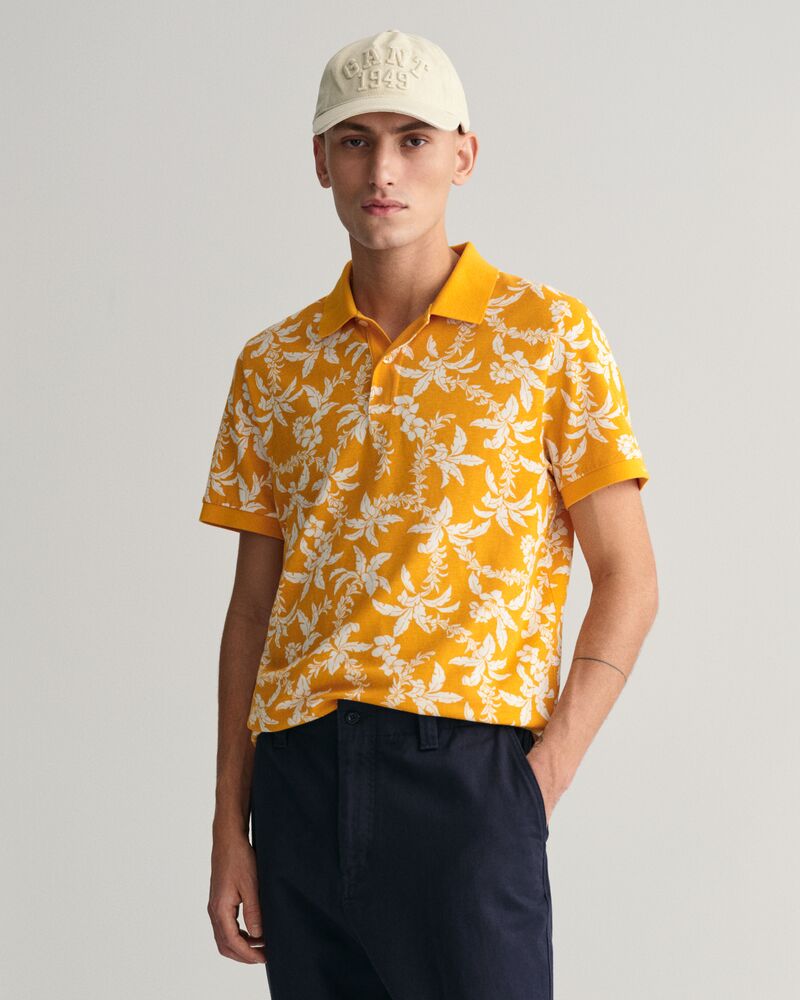 Palm Lei Print Piqué Polo Shirt S / MEDAL YELLOW